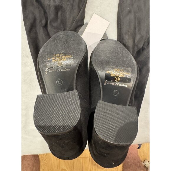 Women Over The Knee Thigh High Chunky Heel Long Stretch Boots Sexy Fall Black Su - Picture 5 of 7